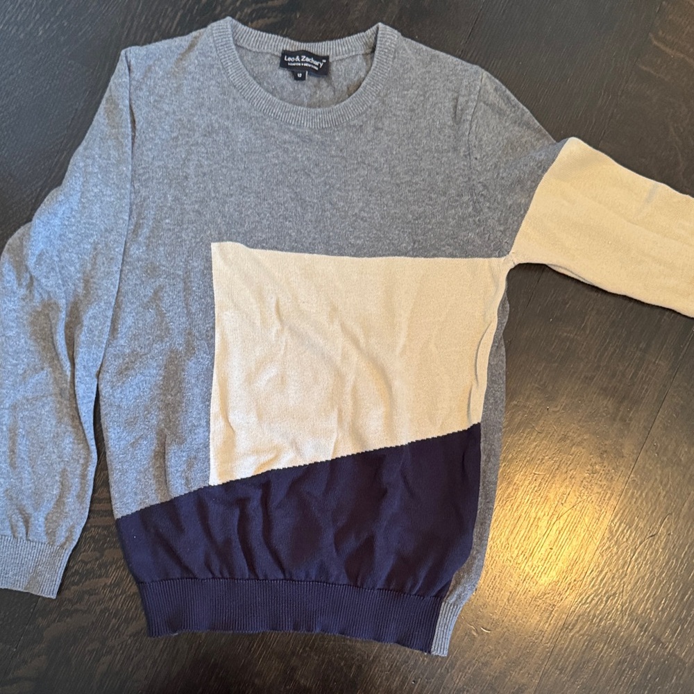 Kids' Cozy Color Block Sweater - Gray, Cream, Navy